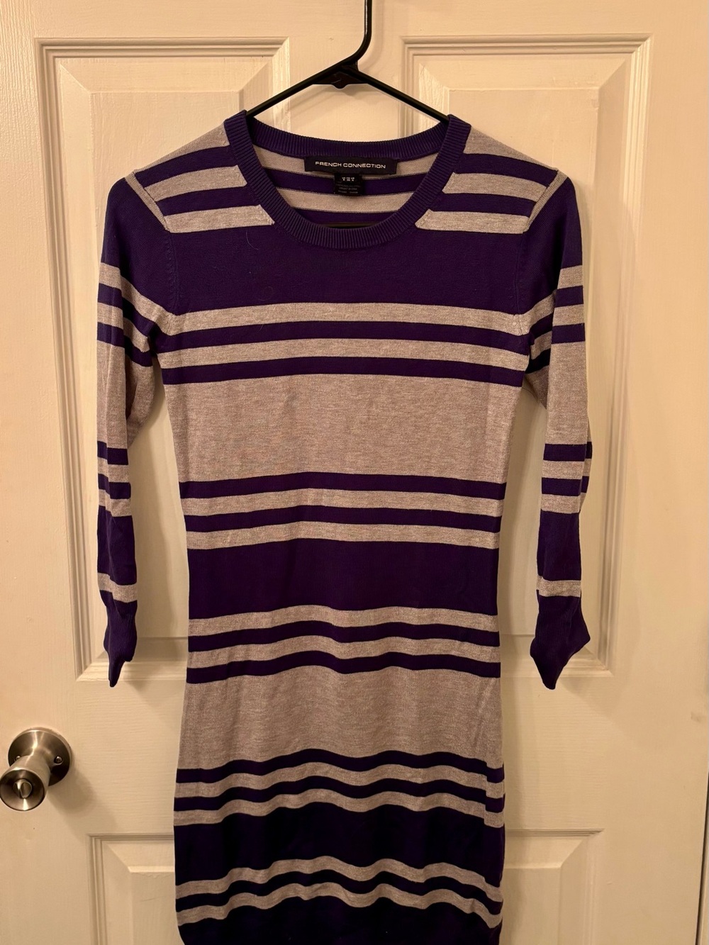French Connection Blue and Grey Striped Knit Dress